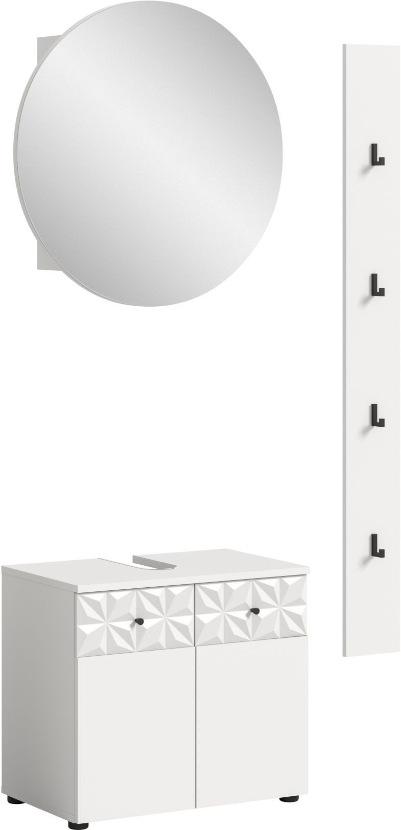 xonox.home Badmöbel-Set, (3tlg. Set bestehend aus 1 WBU, 1 Paneel, 1 Spiegelschrank rund), Weiß Melamin Modern 60x187x37 cm