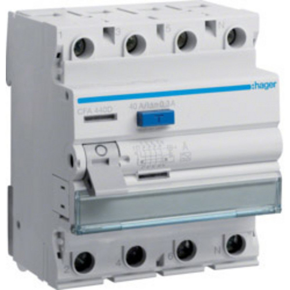 Hager Sicherheitsrelais Hager CFA440D CFA440D Fehlerstrom-Schutzschalter 4polig 40 A 0.3 A