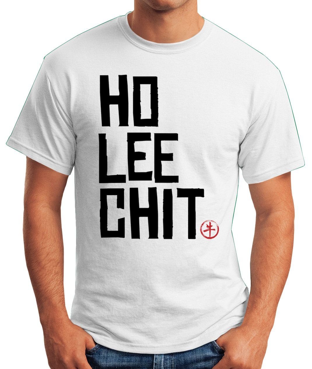 Herren Shirts MoonWorks Print-Shirt Herren T-Shirt Spruch Ho Lee Chit Holy Shit Fun-Shirt Moonworks® mit Print