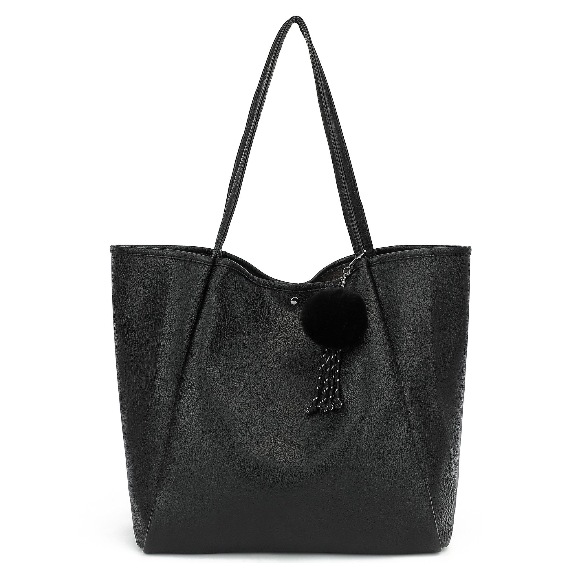 TAN.TOMI Schultertasche Damen Magnetverschluss Umhängetasche PU Leder Tote Shopper Bag, Mit Innentaschen und dekorative Anhänger für Arbeit, Schule, Einkauf