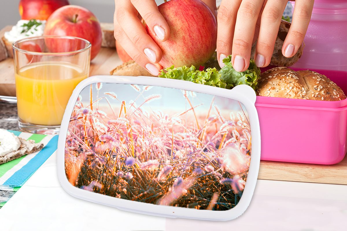 Brotbox Erwachsene, Winter Lunchbox - rosa Kunststoff, Eis für (2-tlg), Sonne, Kunststoff Brotdose MuchoWow Kinder, - Snackbox, Mädchen,