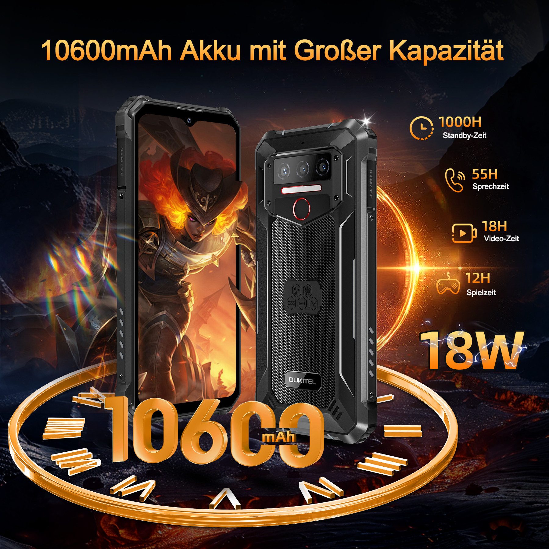 OUKITEL WP23 Plus Outdoor Smartphone (16,56 cm/6.52 Zoll, 256 GB Speicherplatz, 13 MP Kamera, 24+256GB, IP68/IP69K, 10600mAh, 4G Dual SIM, NFC, OTG, GPS)
