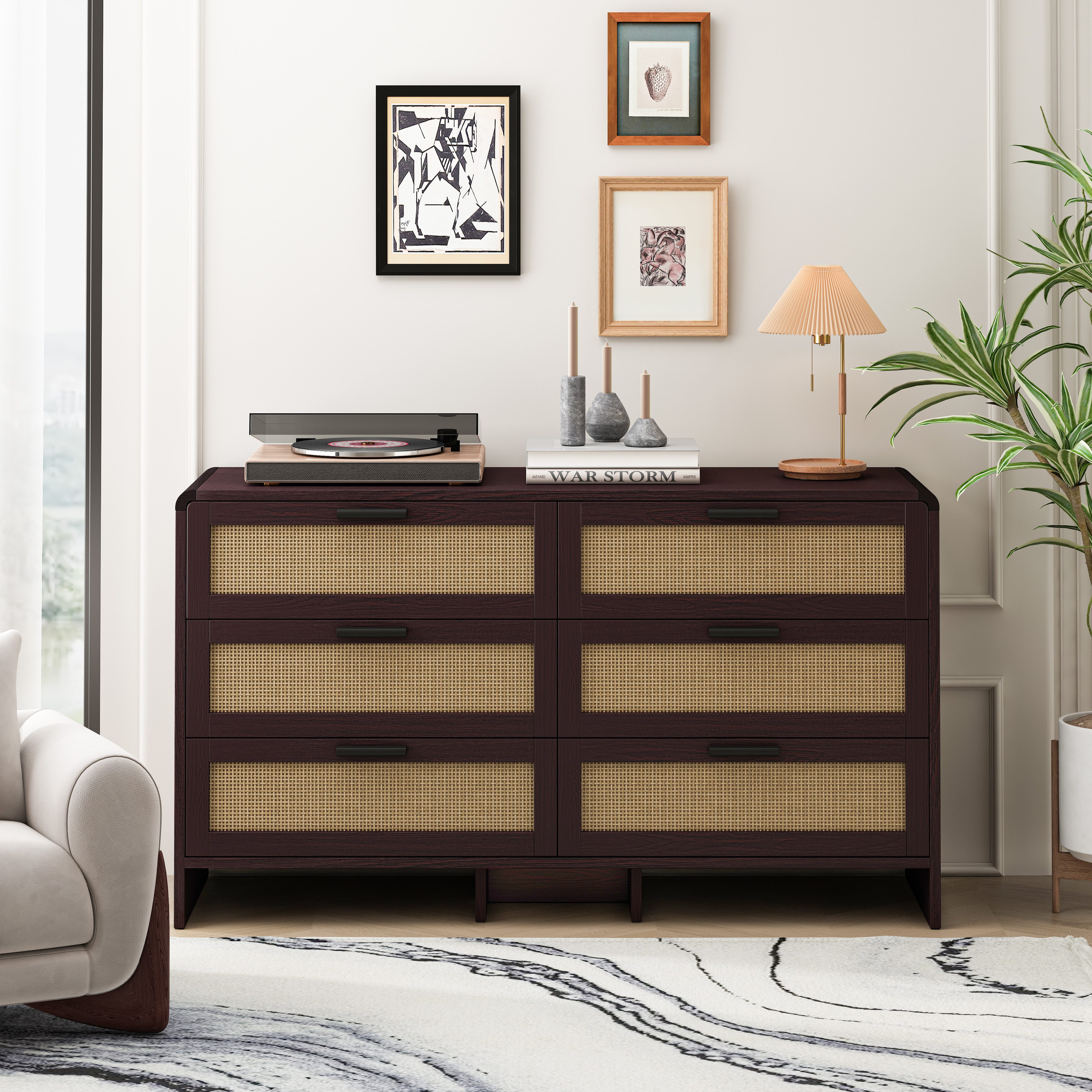 Fine Life Pro Sideboard 130 cm bogenförmiger Rattan-Eckschrank, Rattan-Aufbewahrungsschrank
