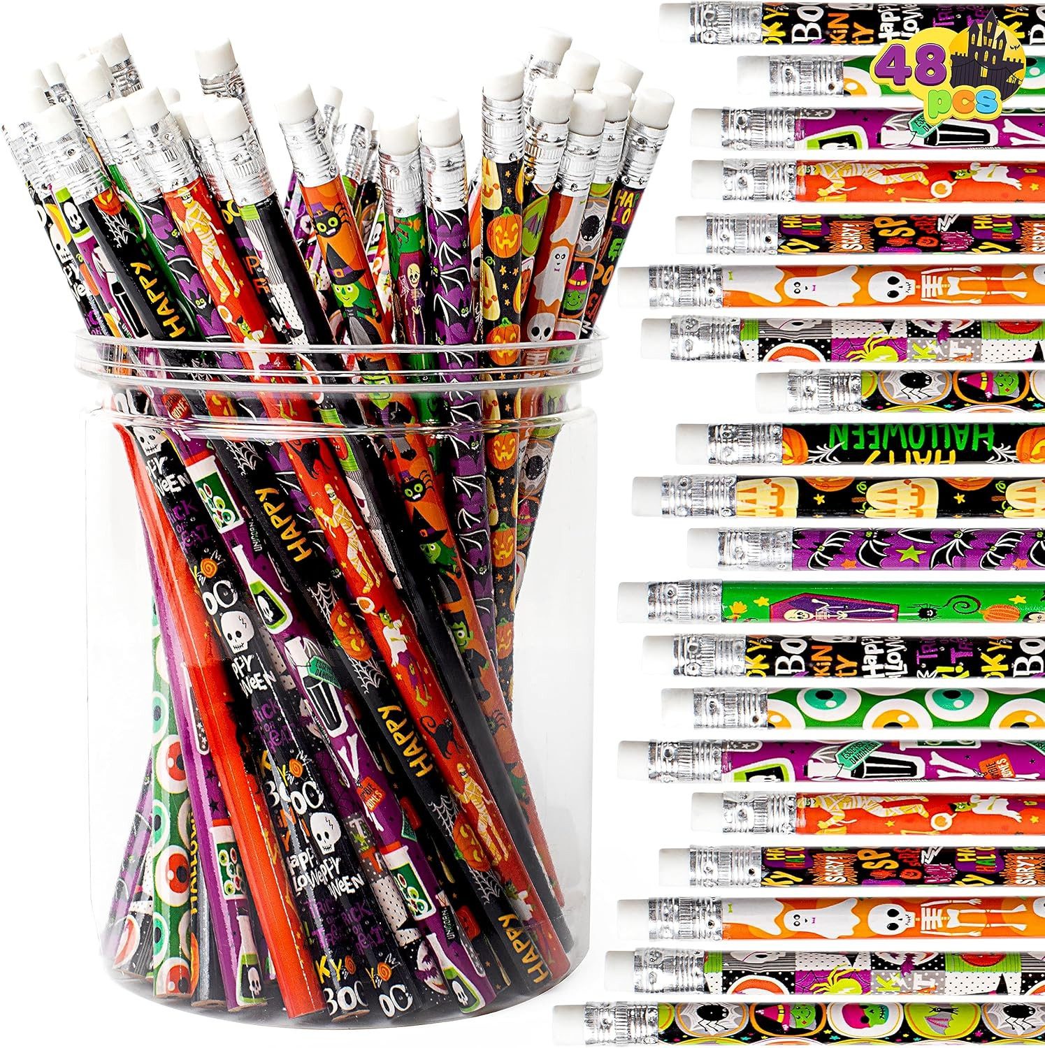 JOYIN Bleistift JOYIN 48 Halloween Bleistifte mit Radiergummi, 12 Designs