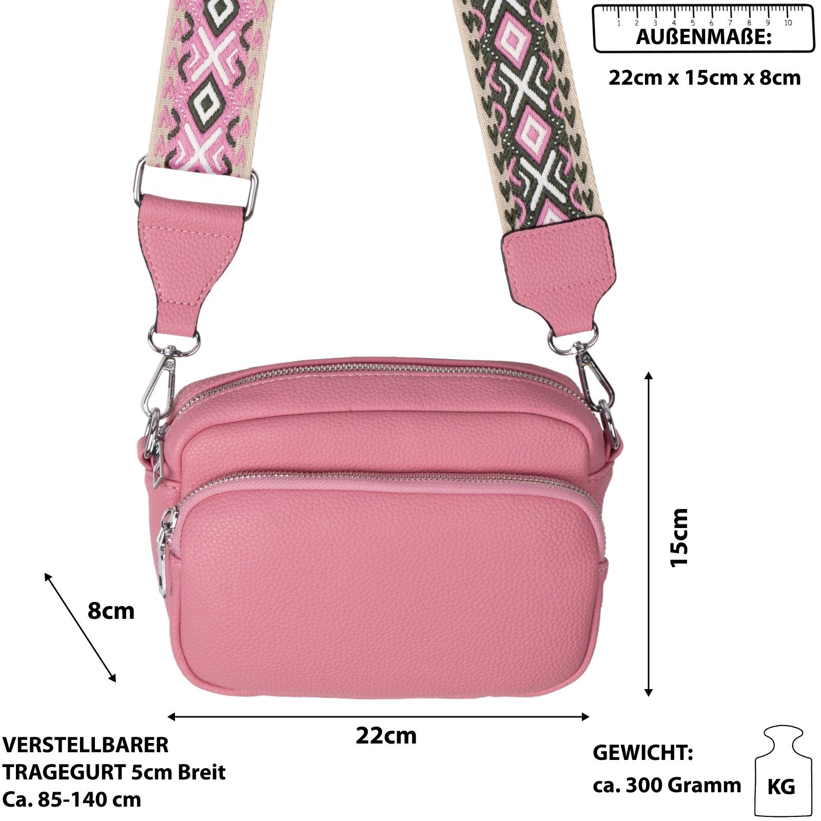 Schultertasche, Umhängetasche L.PINK tragbar Crossbody-Bag Hüfttasche Umhängetasche Kunstleder Italy-D, EAAKIE Bauchtasche CrossOver, als Gürteltasche