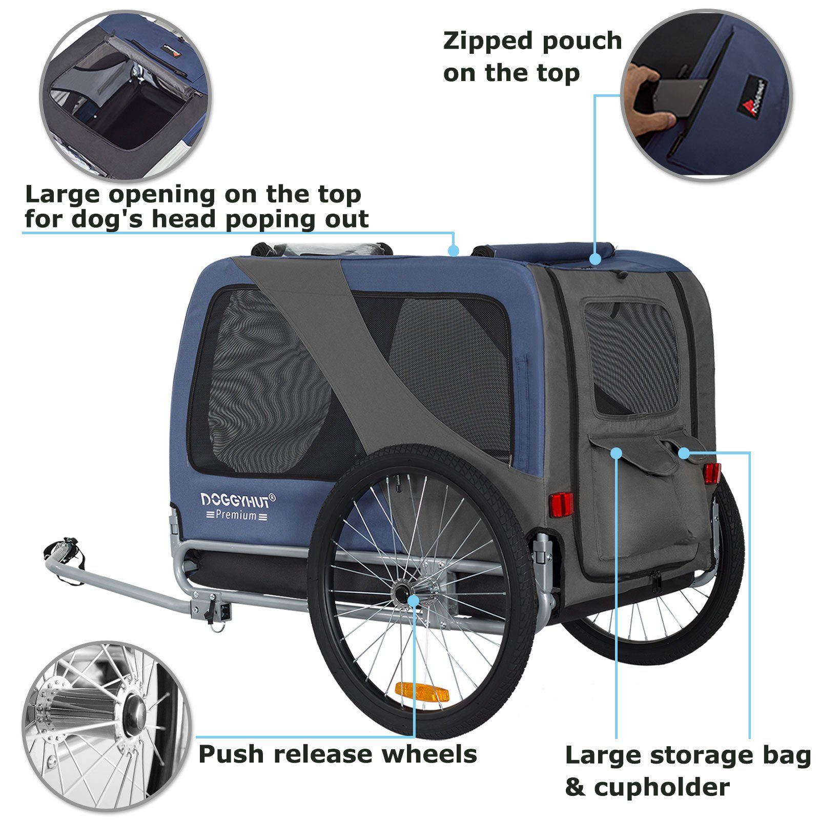 TIGGO Fahrradhundeanhänger DOGGYHUT® Hundefahrradanhänger Hundeanhänger Fahrradanhänger, Geeignet für große Hunde - Maximale Schulterhöhe des Hundes: 60 cm