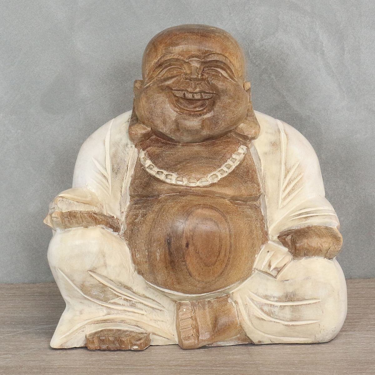 Oriental Galerie Dekofigur Figur Sitzender Happy Buddha Weiß klein 15 cm (1 St), traditionelle Herstellung in Handarbeit im Ursprungsland
