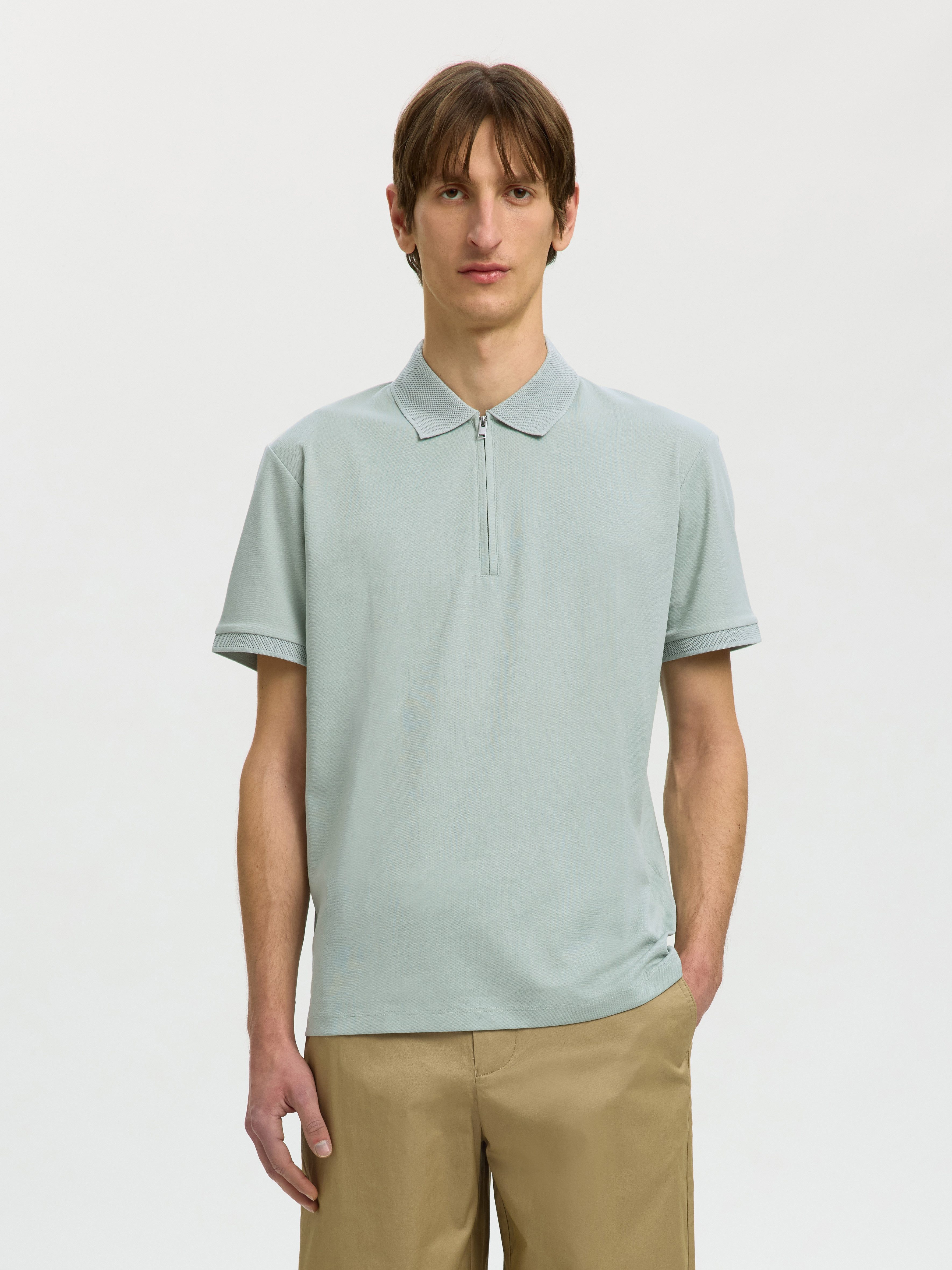 Selected Poloshirt SLHFAVE ZIP SS POLO NOOS Baumwollmischung, regular fit