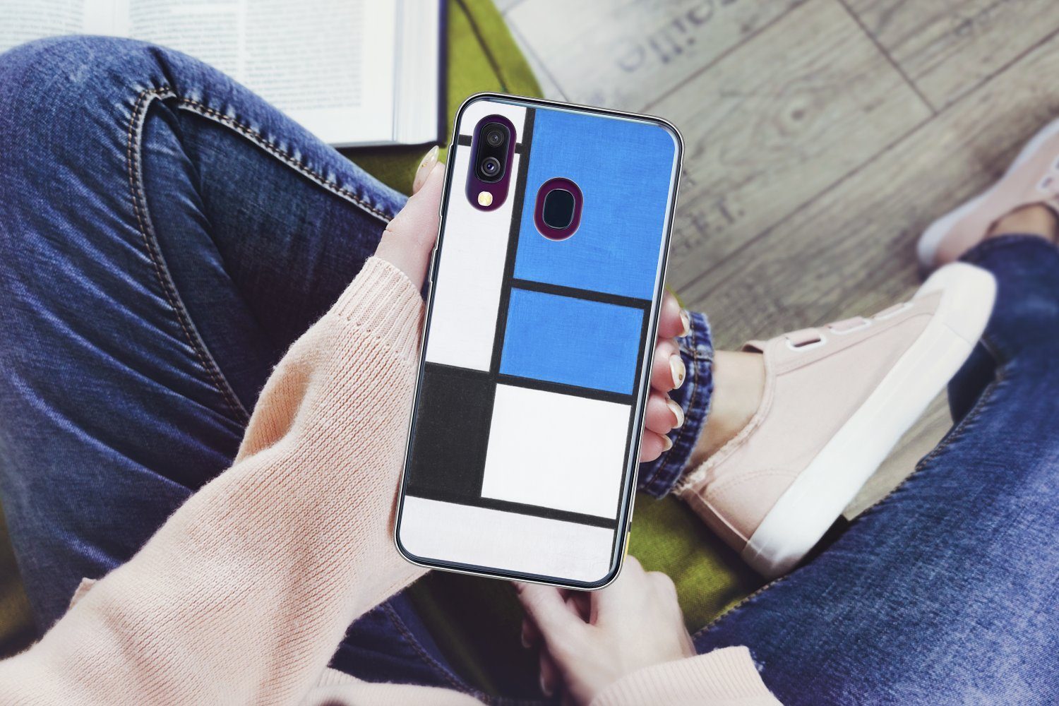 MuchoWow Handyhülle für Samsung Galaxy A40 Komposition mit Blau, Rot, Schwarz, Gelb und Gr, Smartphone-Bumper, Print, Handy Schutzhülle Dünn