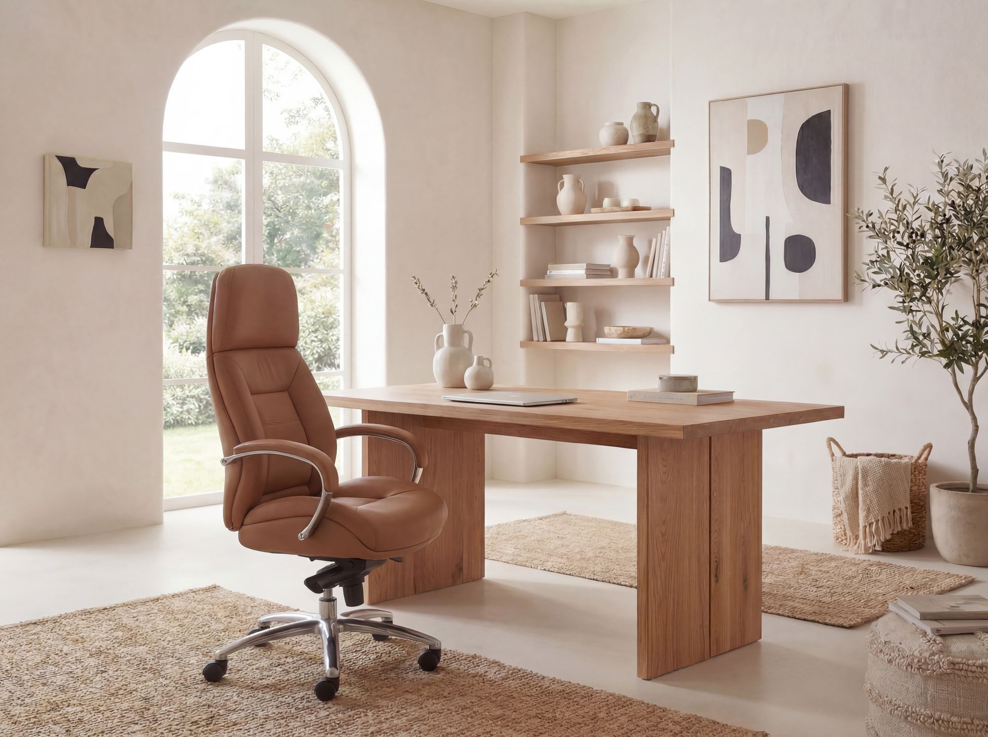 FINEBUY Chefsessel Bürostuhl Echtleder Ergonomisch XXL Drehstuhl 120 kg Stuhl (Echtleder Caramel, Chefsessel bis 120 kg), Bürostuhl höhenverstellbar, Drehstuhl Wippfunktion