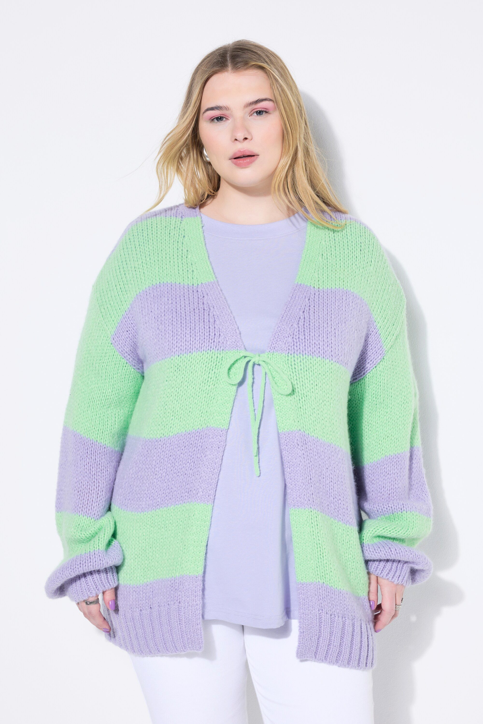 Studio Untold Strickjacke Strickjacke oversized Blockstreifen Bindeband günstig online kaufen