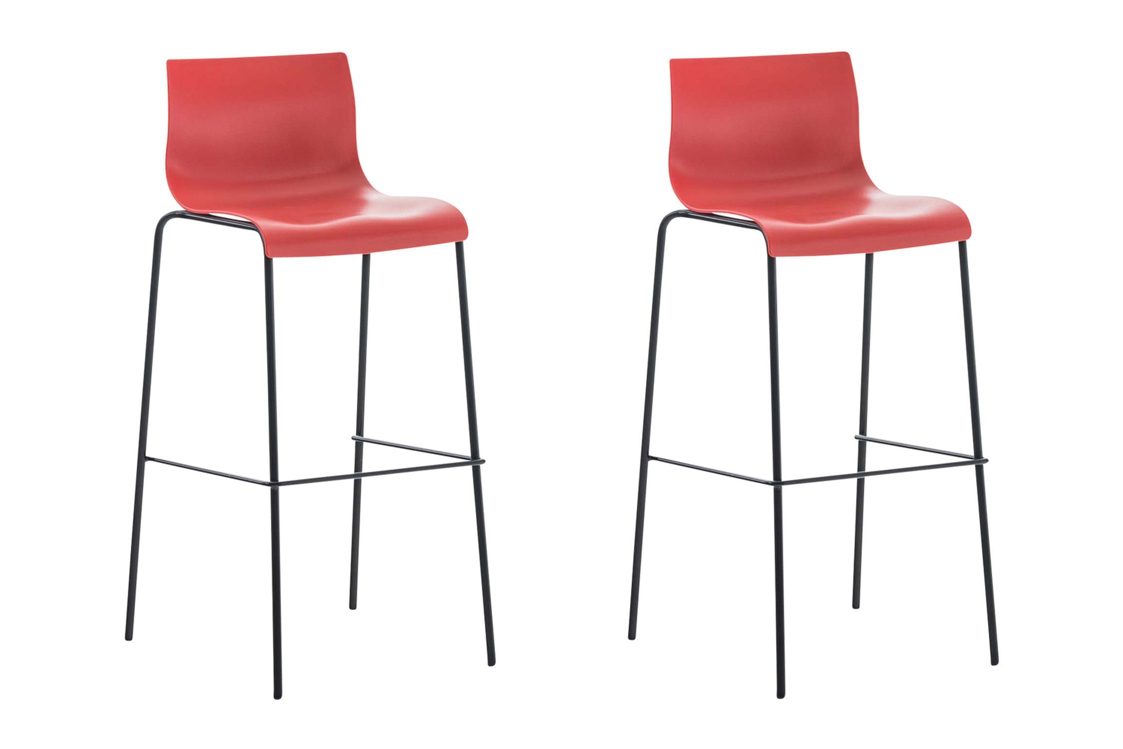 TPFLiving Barhocker Hoover (Set, 2 St., mit Fußstütze - Hocker für Theke & Küche - Tresenhocker), Gestell Metall schwarz - Sitzfläche: Kunststoff Rot