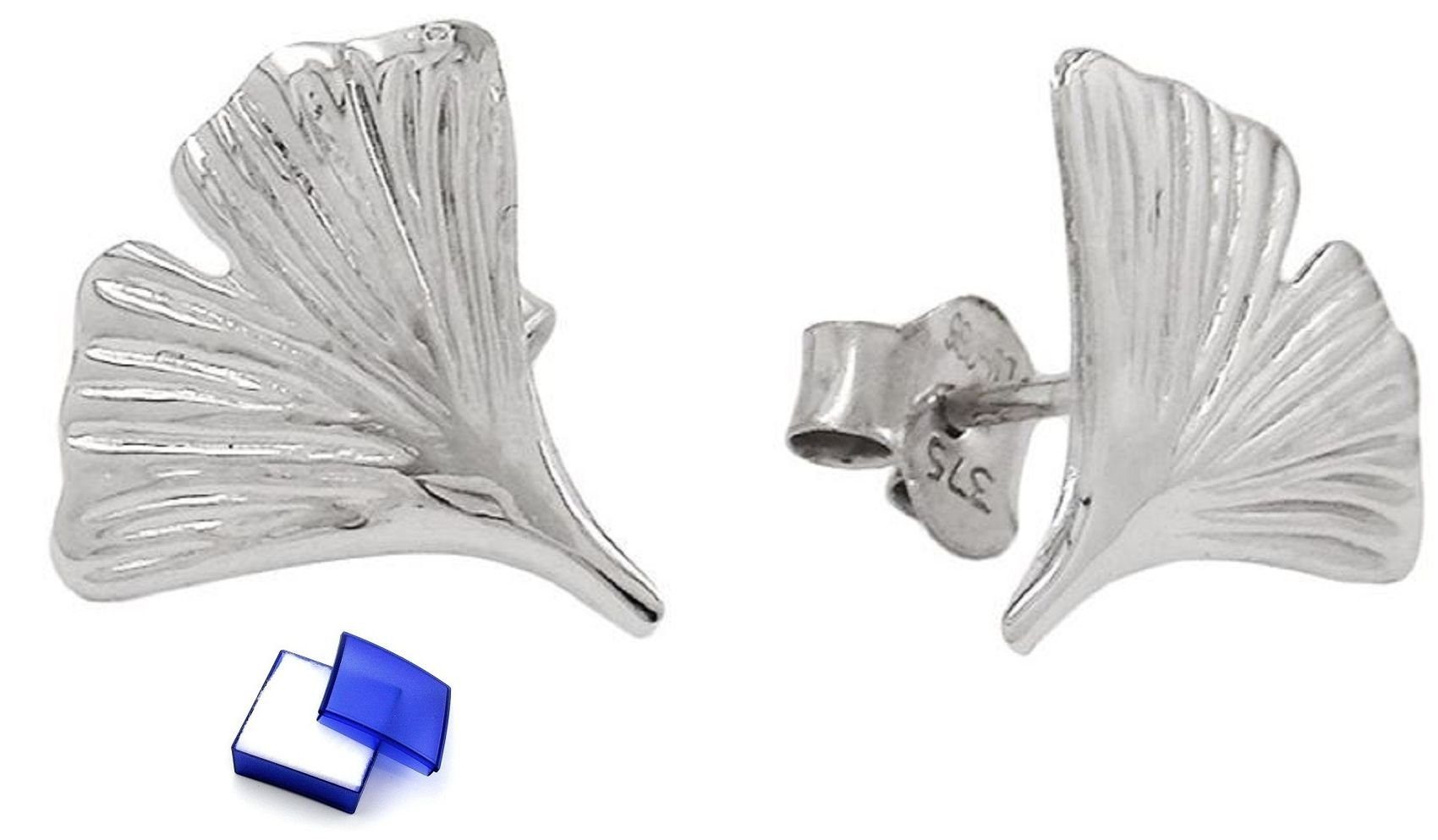 unbespielt Paar Ohrstecker Ohrringe Ohrstecker Ginkgoblatt 9 Karat Weissgold 12 mm inklusive Schmuckbox, Goldschmuck für Damen