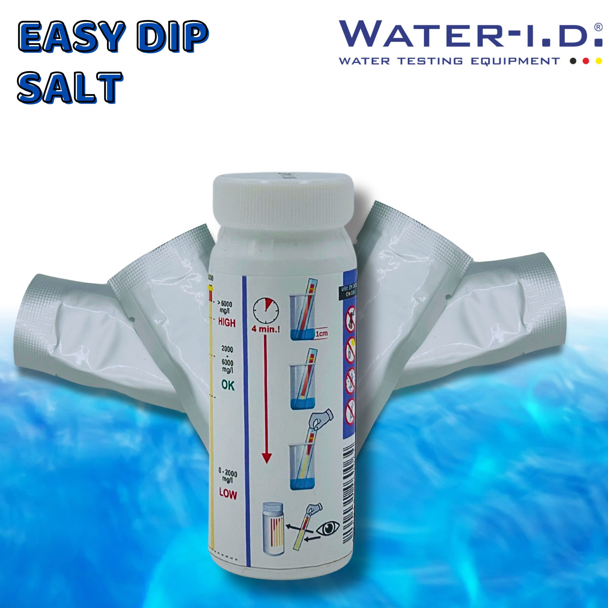 WATER-I.D. Wasserteststreifen EASY DIP Salt 20 Teststreifen Salz TestStrips Pool, EASY DIP Salt 20 Teststreifen Water I.D.