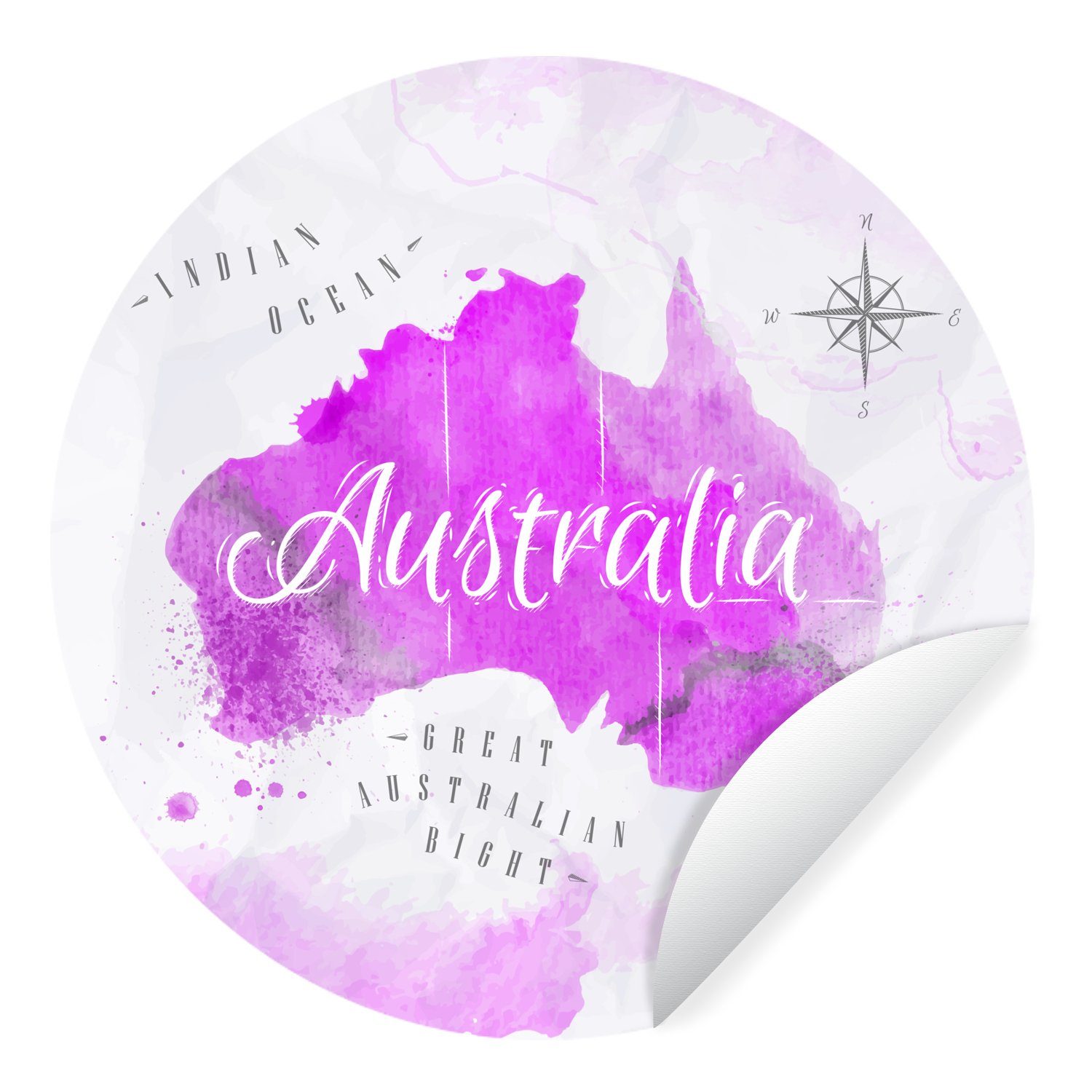 MuchoWow Wandsticker Weltkarte - Australien - Rosa (1 St), Tapetenkreis für Kinderzimmer, Tapetenaufkleber, Rund, Wohnzimmer