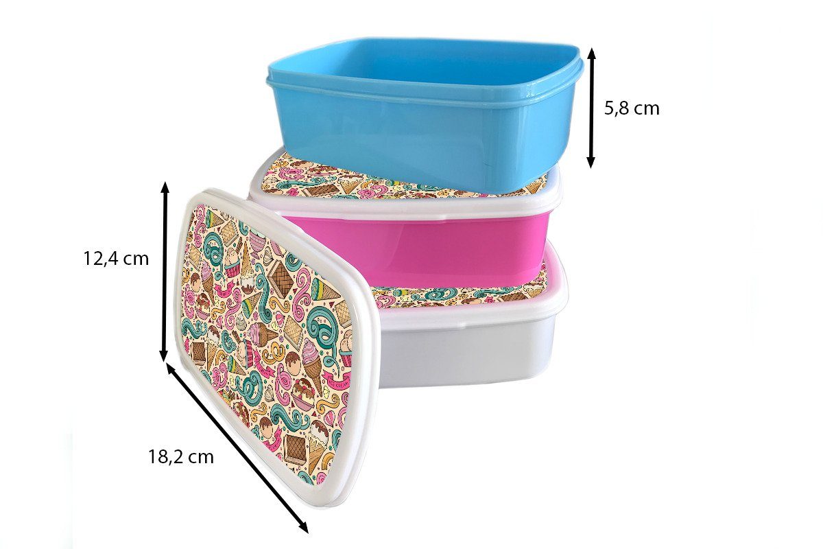 MuchoWow Lunchbox Muster Erwachsene, Waffel (2-tlg), Kunststoff Eiscreme, - Brotdose Snackbox, - für Brotbox Kinder, rosa Mädchen, Kunststoff