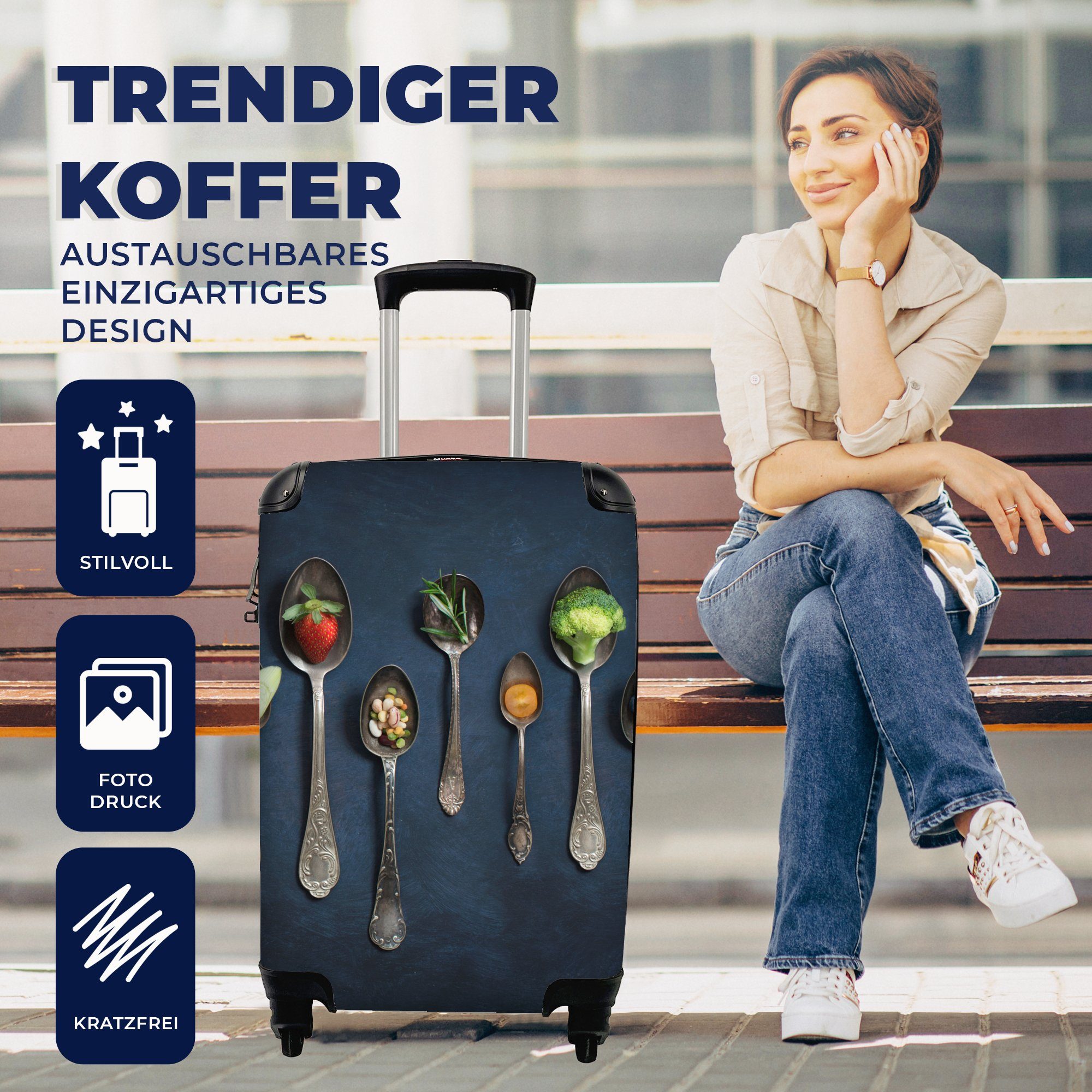 MuchoWow Handgepäckkoffer Kräuter - Handgepäck Trolley, für Reisekoffer - Ferien, Löffel 4 Reisetasche Rollen, Silber Industriell, mit - rollen, Gewürze 