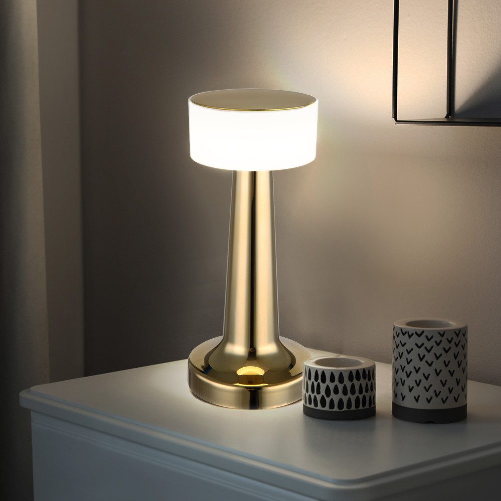 GLOBO LIGHTING LED Tischleuchte, LED-Leuchtmittel fest verbaut, Neutralweiß, Warmweiß, Tageslichtweiß, LED Tischleuchte Wohnzimmerlampe Touchdimmer Akku USB messing H 21,5cm