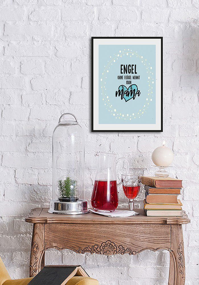 queence Bild ENGEL OHNE FLÜGEL NENNT MAN MAMA, Engel, Liebessprüche, Schriftzug, Sprüche & Texte (1 St), HD Premium Poster-Druck inkl. Holzrahmen