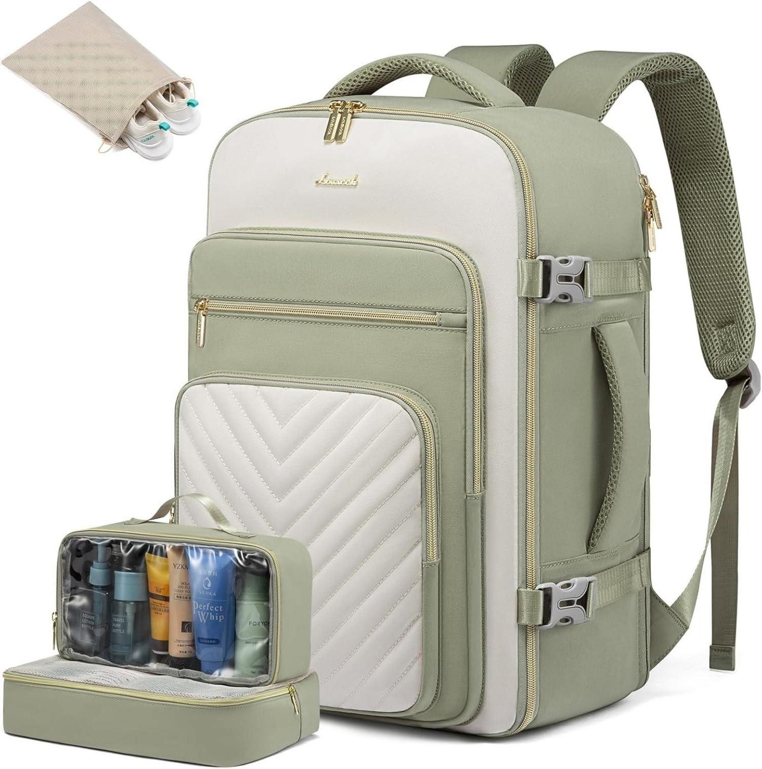 Reiserucksack Großer Rucksack Damen 40L Handgepäck Flugzeug Wasserdicht Olivgrün