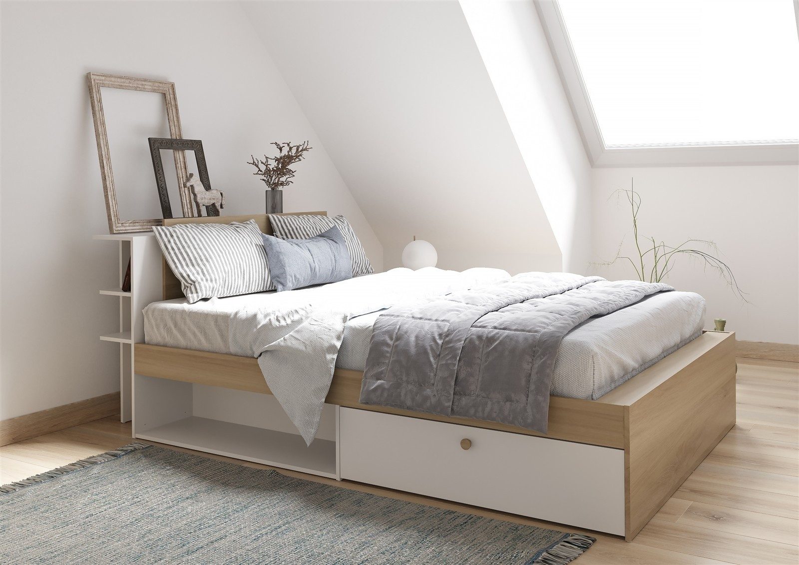 PREISBRECHER Stauraumbett LIFE, in Kronberg Eiche - 227x87,7x144,7cm (BxHxT)