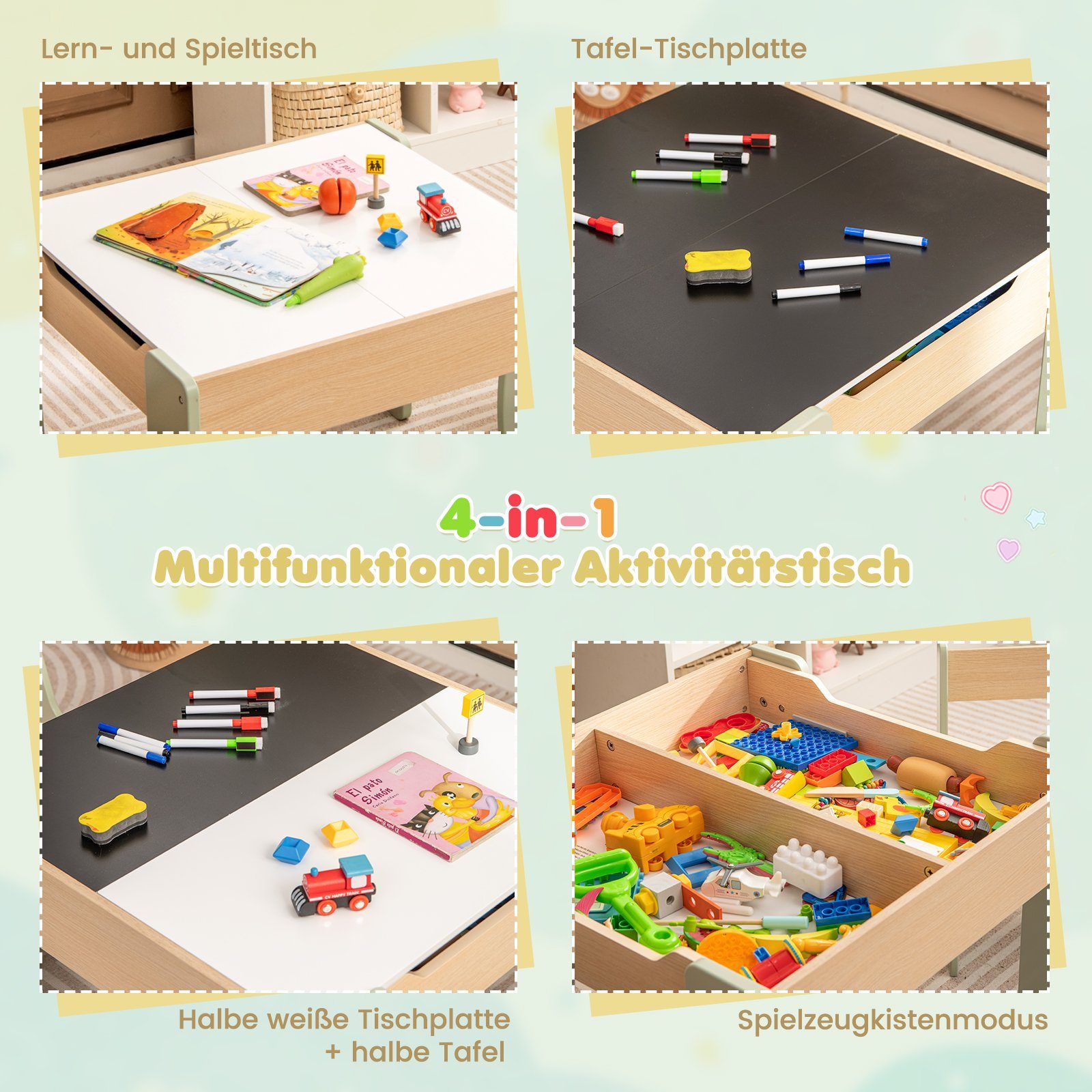 COSTWAY Kindersitzgruppe 3tlg. Kindertisch, aus Holz, mit 2 Stühlen günstig online kaufen
