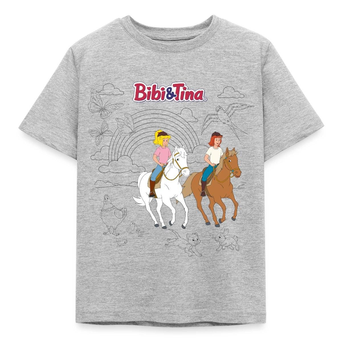 Spreadshirt T-Shirt Bibi & Tina Ausmalmotiv Mit Pferden Kinder T-Shirt (1-tlg)