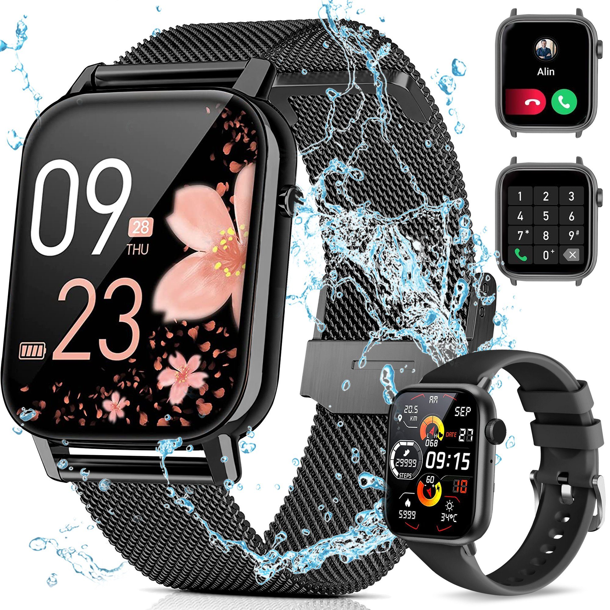 Tisoutec Smartwatch Damen Herren, Fitness Tracker Uhr mit Anruffunktion, Smartwatch (Fitnessuhr mit Telefonfunktion 1,85
