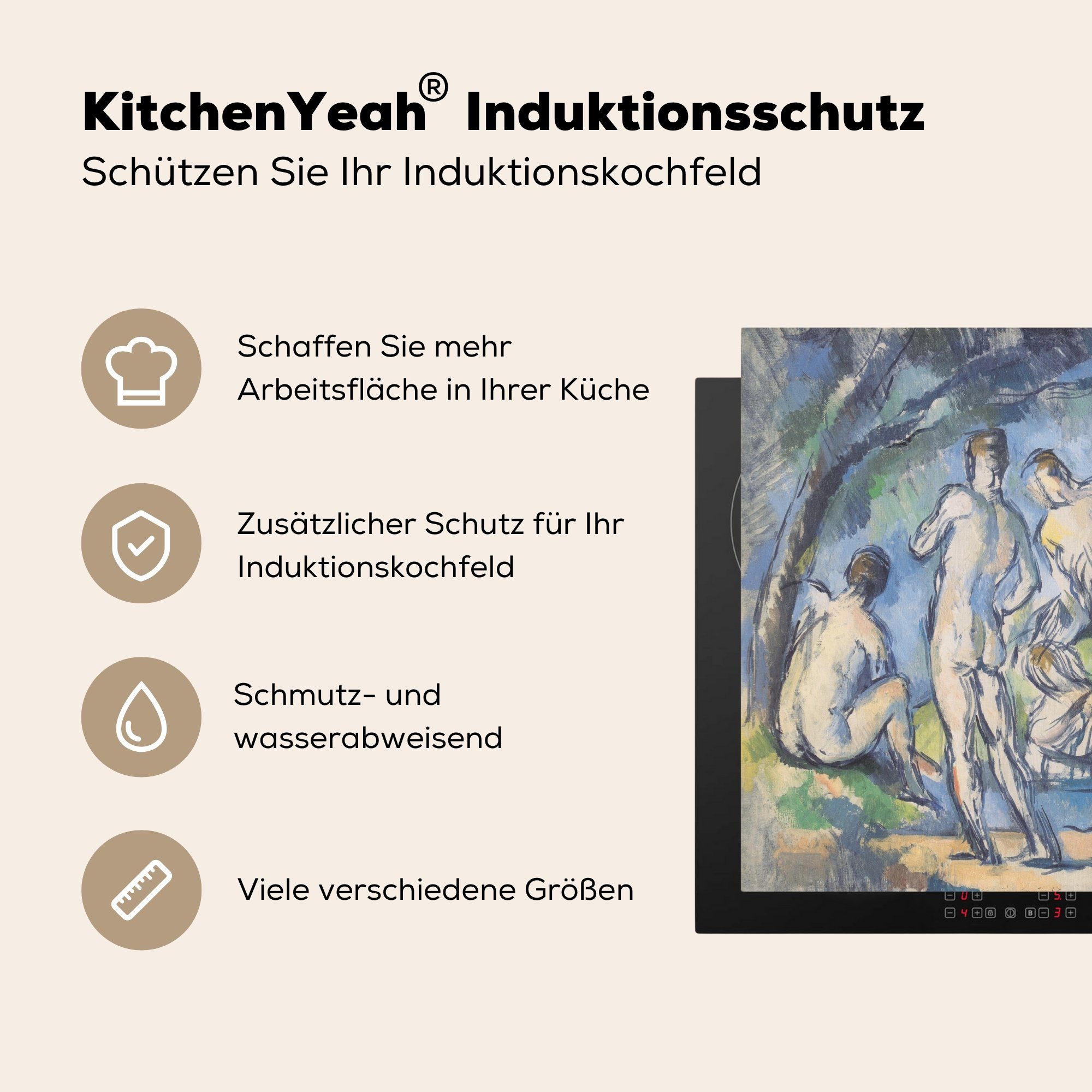 Vinyl, (1 cm, Badende 60x52 MuchoWow Mobile - nutzbar, Sieben Gemälde von Paul Ceranfeldabdeckung Cézanne, Arbeitsfläche tlg), Herdblende-/Abdeckplatte