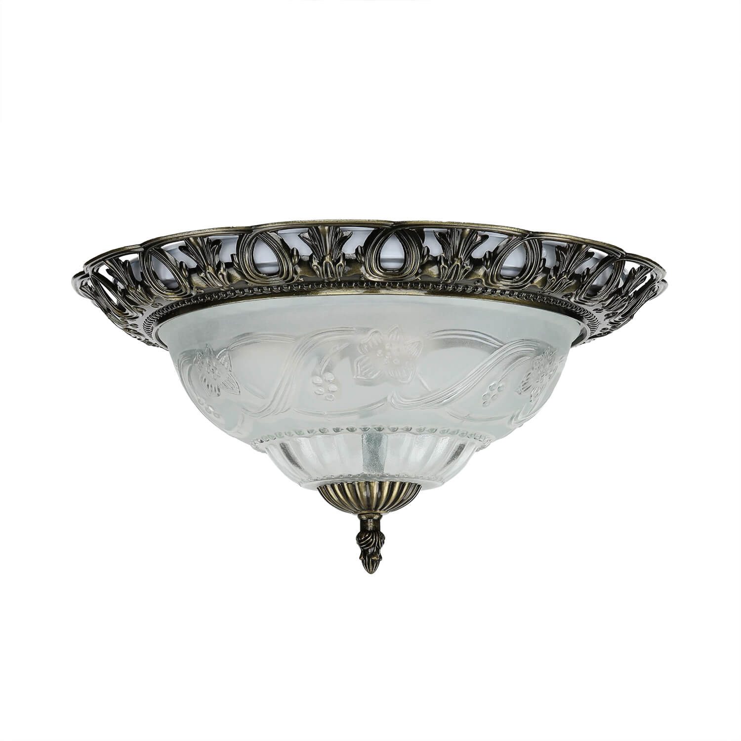 Licht-Erlebnisse Deckenleuchte FLUSH, ohne Leuchtmittel, Jugendstil Deckenlampe Messing antik gländend Metall Glas Esstisch