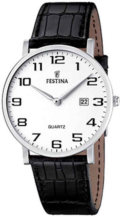 Festina Quarzuhr Festina Herren Uhr F16476/1 Analog Leder, Herren Armbanduhr rund, Lederarmband schwarz