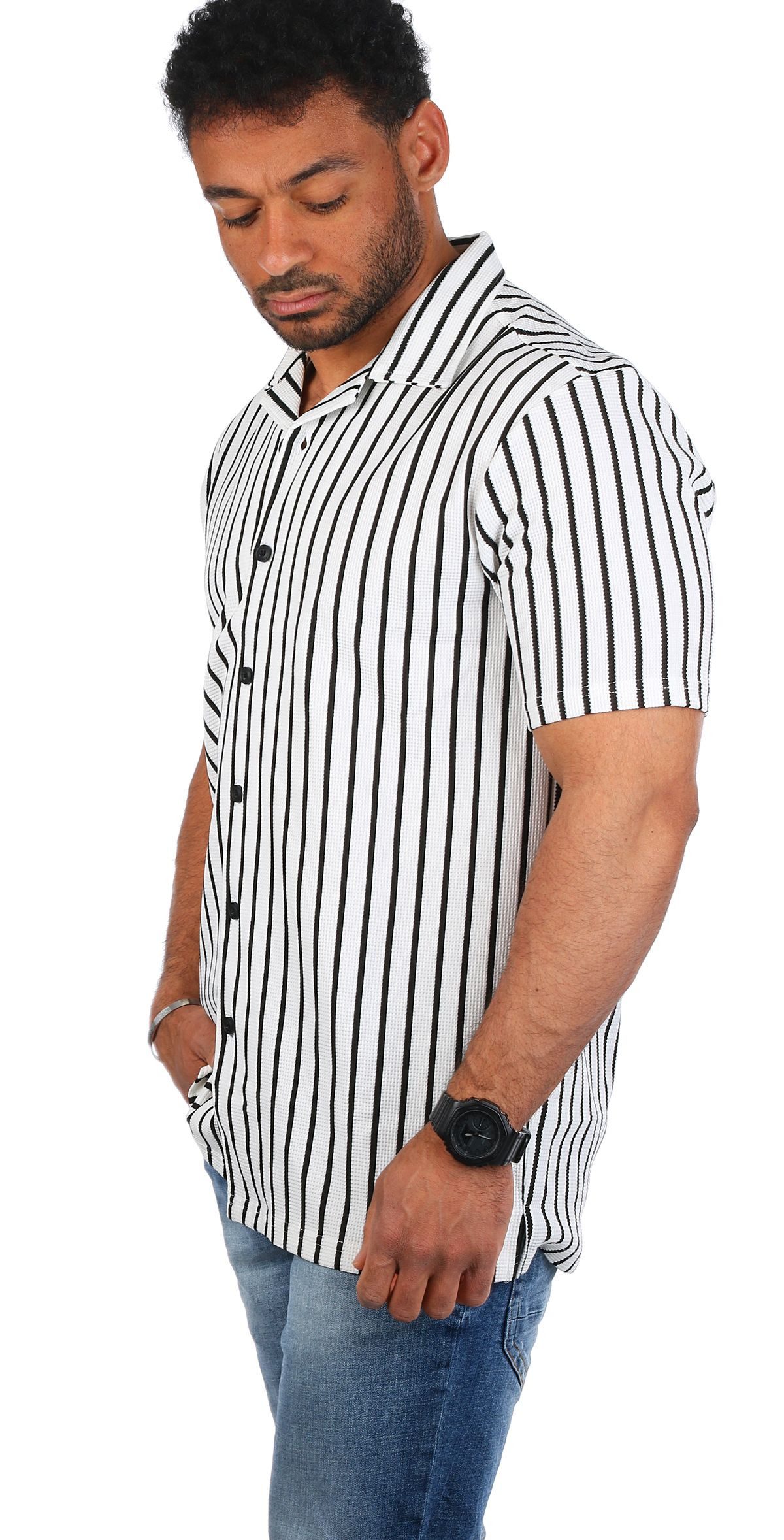 CARISMA Kurzarmhemd Herren Hemd trendig angenehm grob gewebt retro Look 9303 Regular Kurzarm Kentkragen Gestreift