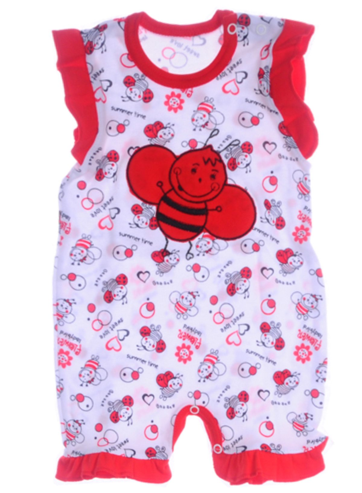 La Bortini Spieler Baby Romper kurzer Strampler in weiß rot Einteiler aus Baumwolle, 62 68
