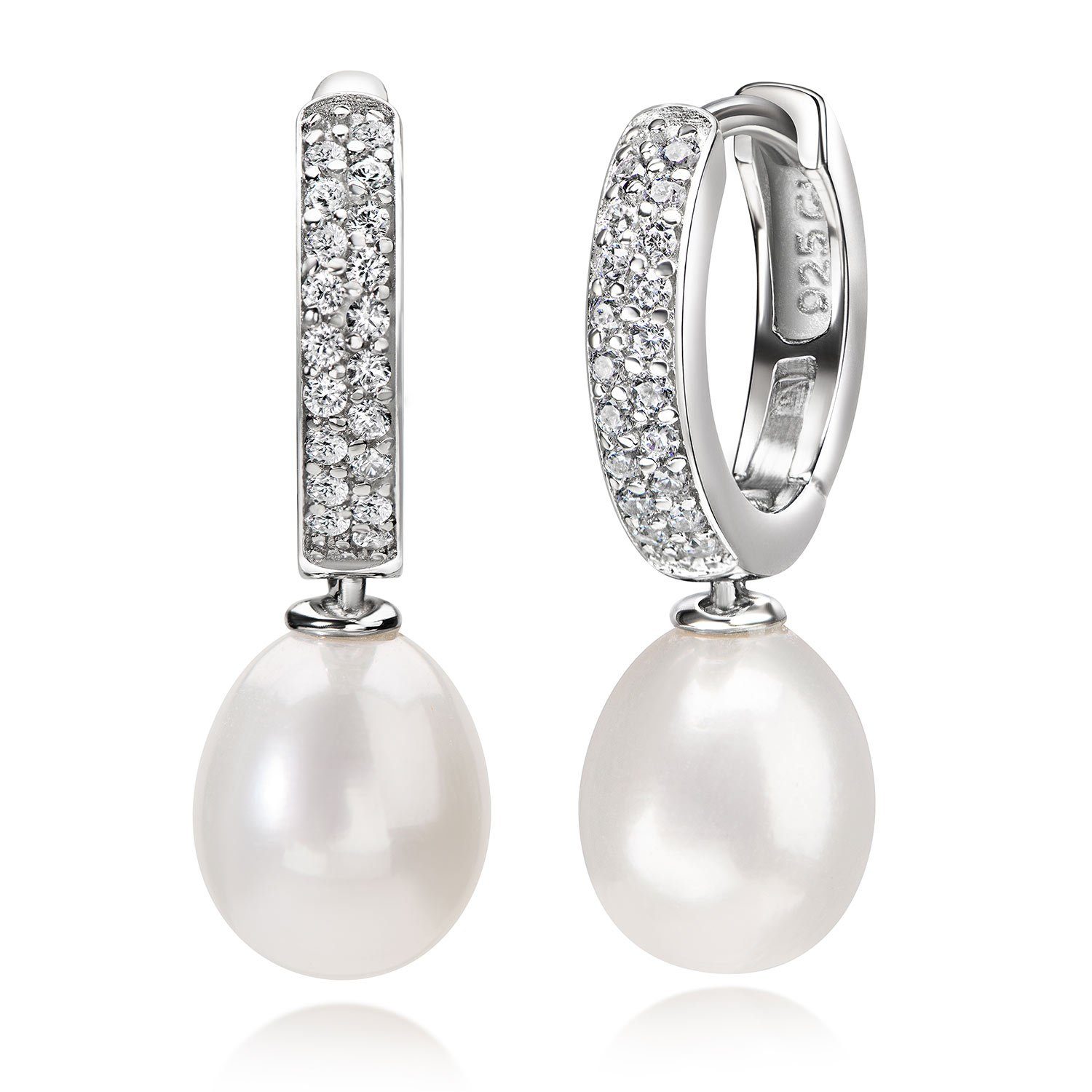 Materia Paar Creolen Tropfenanhänger Perle 13mm SO-458, aus 925 Sterling Si günstig online kaufen