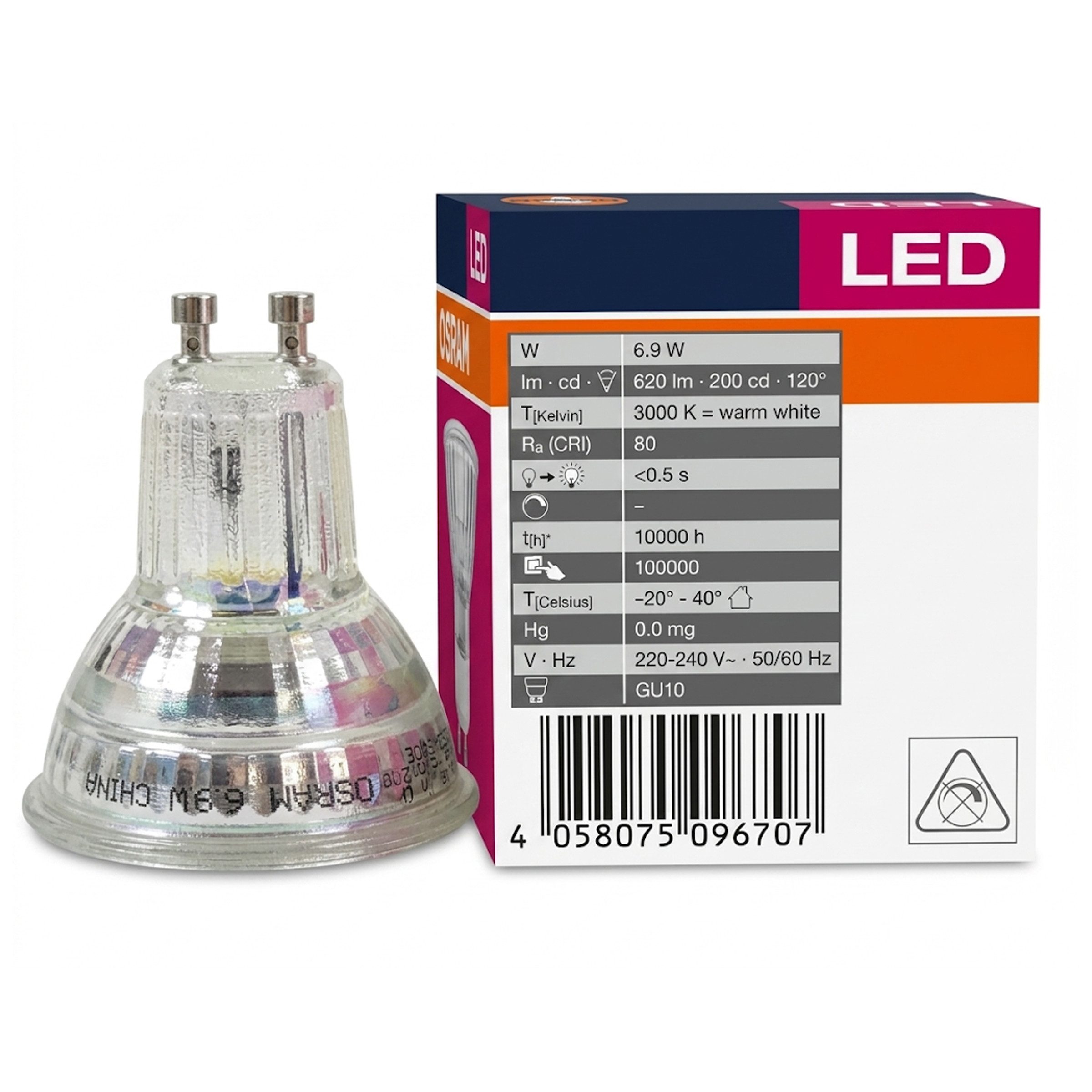Osram LED-Leuchtmittel OSRAM LED Spot PARATHOM GU10 6,9W 3000K 120° – 10er-Pack, 10 St.