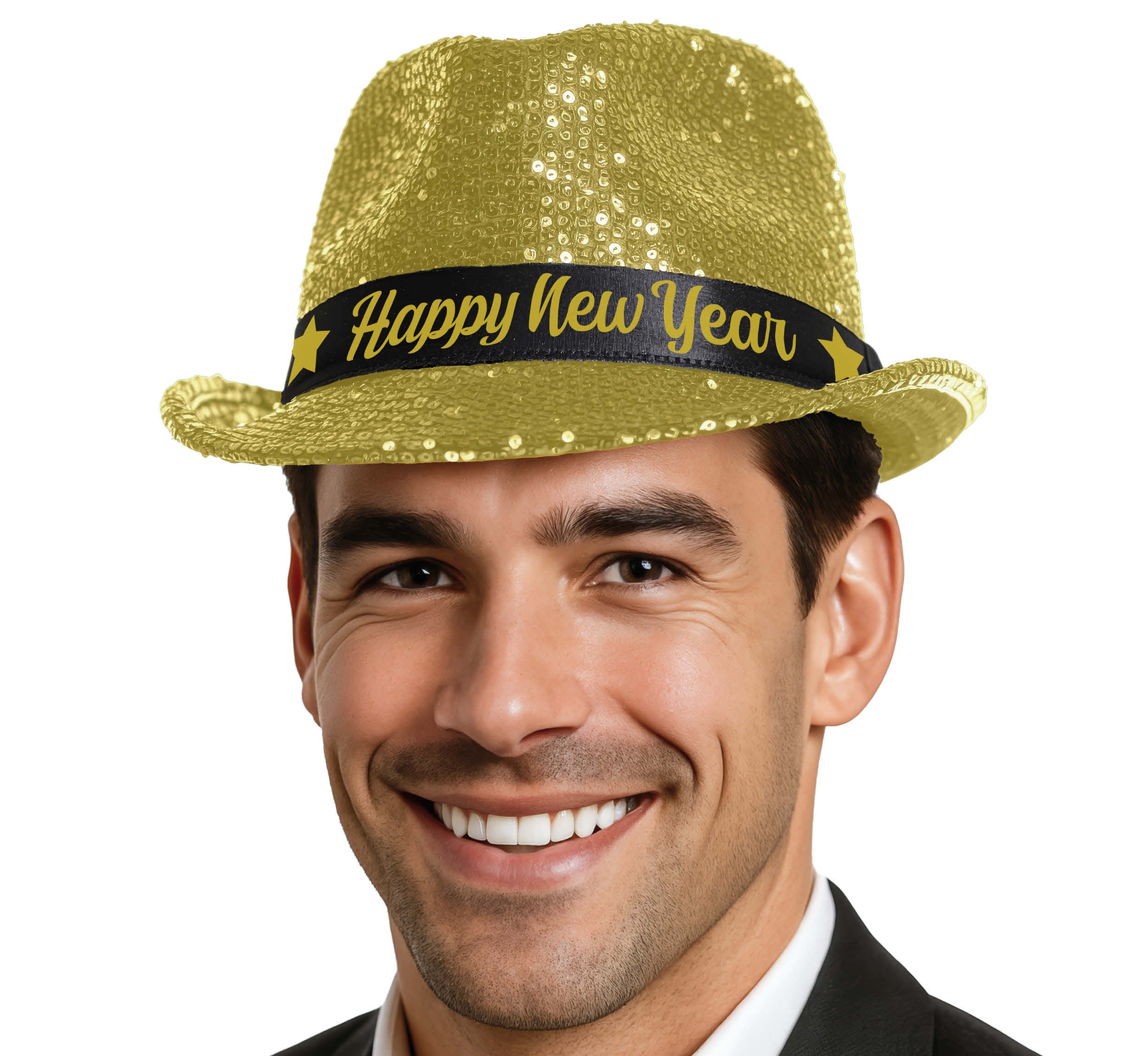 Fiestas Guirca Kostüm, Silvester Glanzhut Eleganz Feier Kopfdekor Gold Neujahr Chic Partyhut