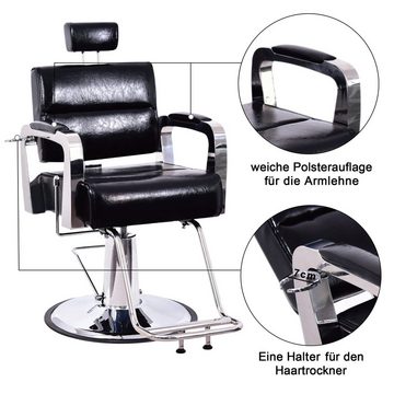 Barberpub Stuhl Barberpub hydraulischer Friseurstuhl Friseursessel 3127BK, 360 ° drehbar mit Sperre, Schwarz, PVC-Kunstleder