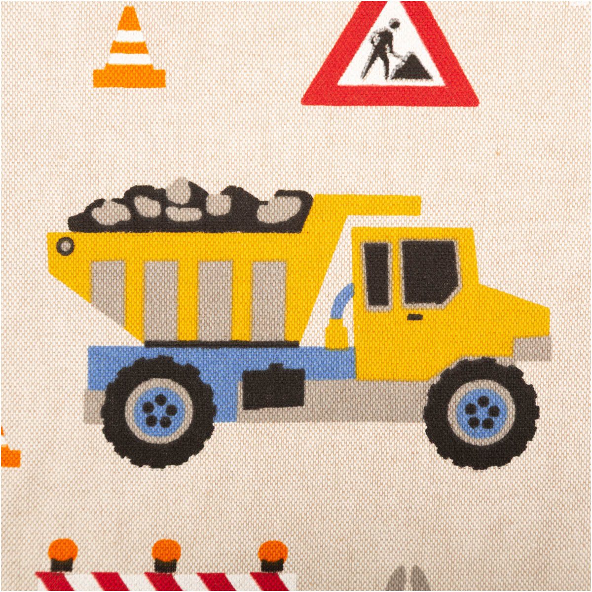 SCHÖNER LEBEN. Stoff Dekostoff Meterware Leinenlook Construction Baustelle natur bunt 140cm, pflegeleicht