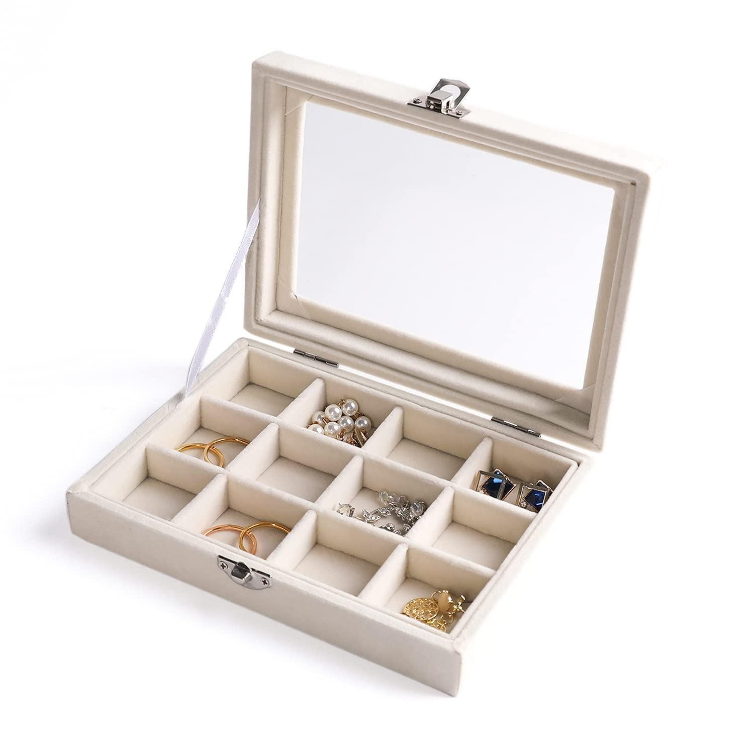 LuxusKollektion Schmuckkasten Ohrring Organizer 12 Fächer Samt Beige (12 St)