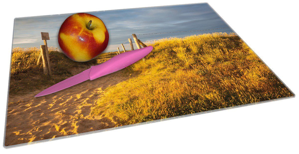 Wallario Schneidebrett Düne Strand in 1-St), Sonnenuntergang Gummifüße Frankreich, ESG-Sicherheitsglas, 30x40cm rutschfester am (inkl. bei 4mm