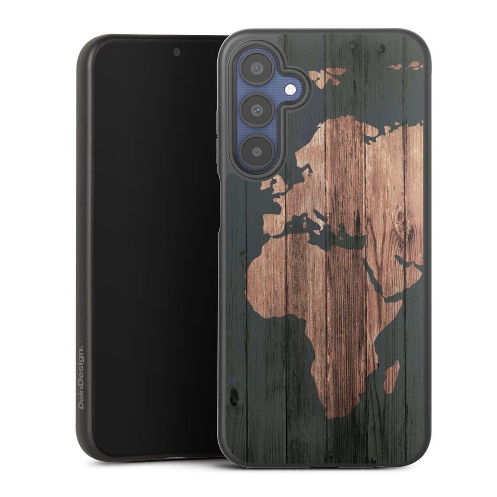 DeinDesign Handyhülle Landkarte Holzoptik Weltkarte Wooden World Map, Samsung Galaxy A25 5G Organic Case Bio Hülle Nachhaltige Handyhülle