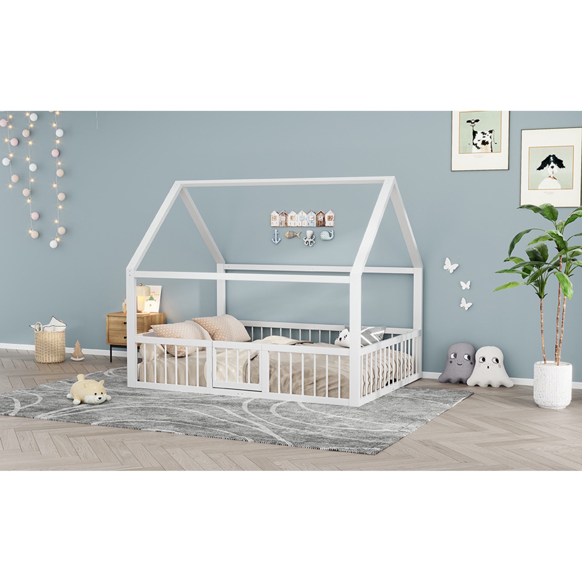 Flieks Kinderbett, Hausbett Metallbett Doppelbett 140x200cm mit Lattenrost, günstig online kaufen