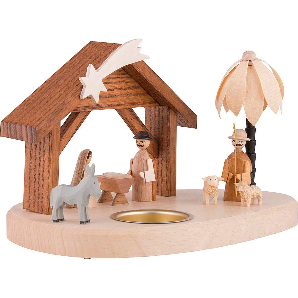 Dregeno Erzgebirge Schwibbogen Teelichthalter mit Weihnachtskrippe (11cm) von Dregeno Seiffen