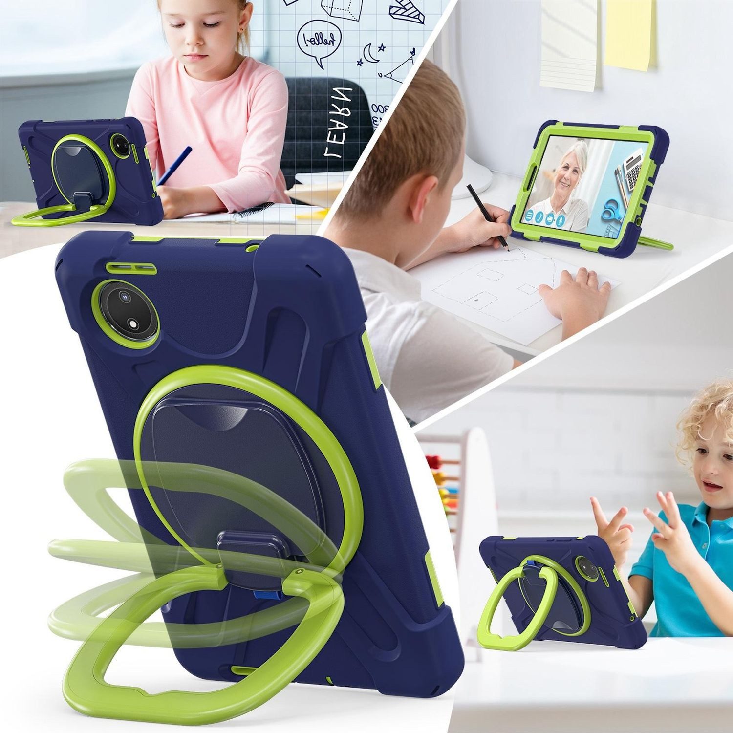 Wigento Tablet-Hülle Für Xiaomi Redmi Pad SE 8.7 360 Grad Hybrid Tasche Halterung und Gurt, 360-Grad-Ständer, Schulterriemen, Rundumschutz