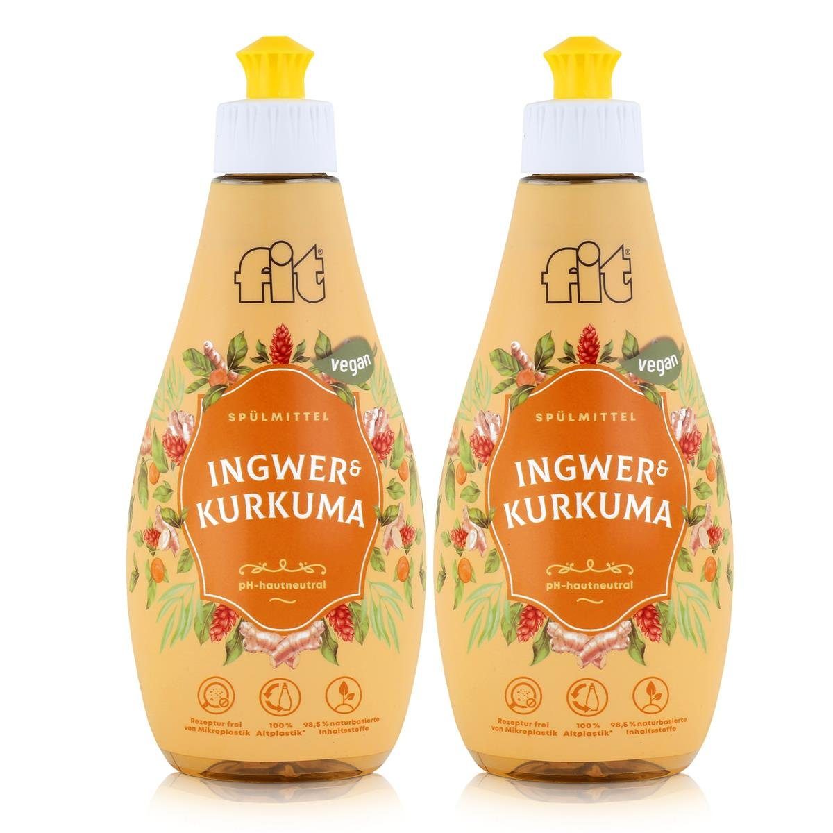 FIT fit Spülmittel Ingwer & Kurkuma 400ml - Geschirrspülmittel (2er Pack) Geschirrspülmittel