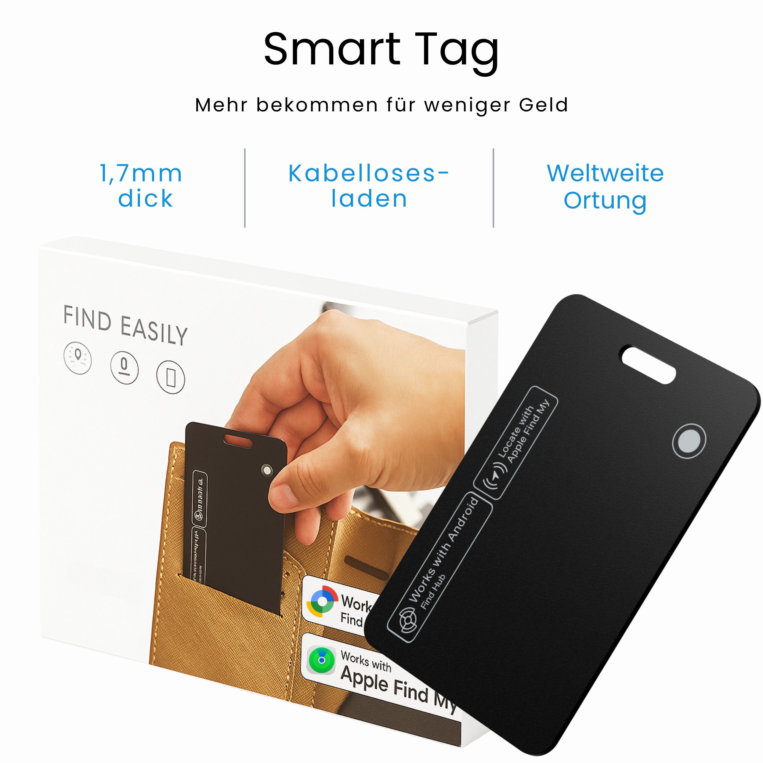 S&T Design GPS-Tracker Android und iOS Smart Tag Weltweite Ortung [Android & iOS] GPS-Empfänger (GPS Karte für die Brieftasche Dünn Wasserdicht Kabellos 100 Tage Akku)