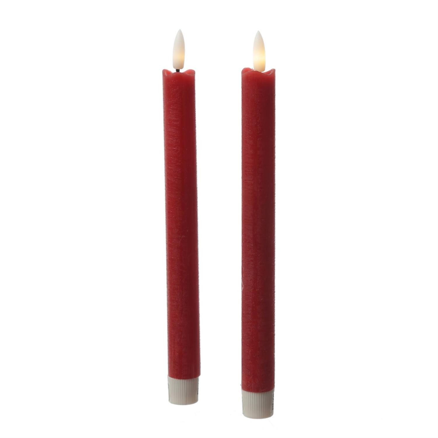 LED-Kerze LED Stabkerzen Tafelkerzen Dinner Spitzkerzen rustikal 24,5cm rot 2St