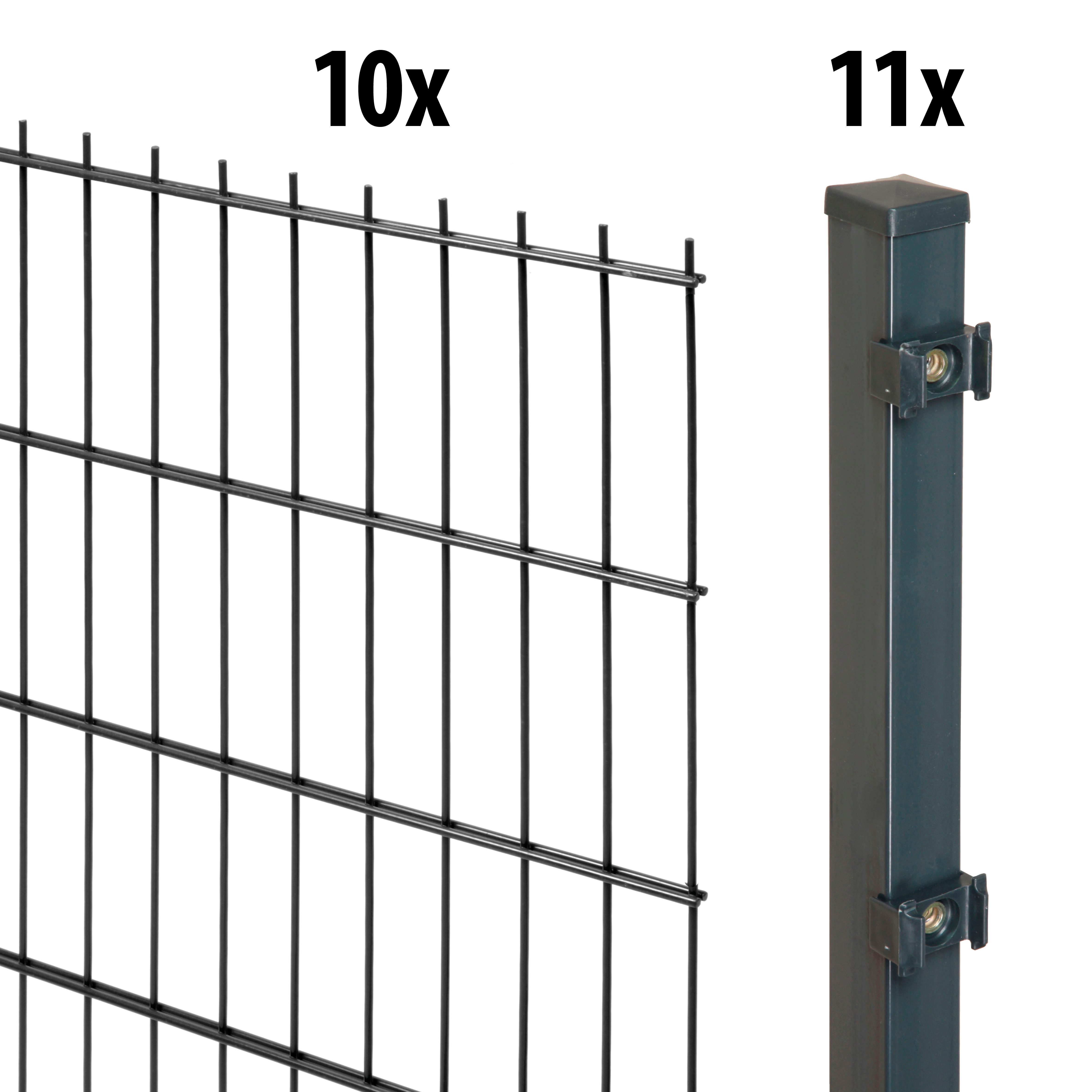 GARDEN 'N' MORE Doppelstabmattenzaun Standard, (21-St), 10 Elemente für 20 m, LxH: 200 x 183 cm, mit 11 Pfosten