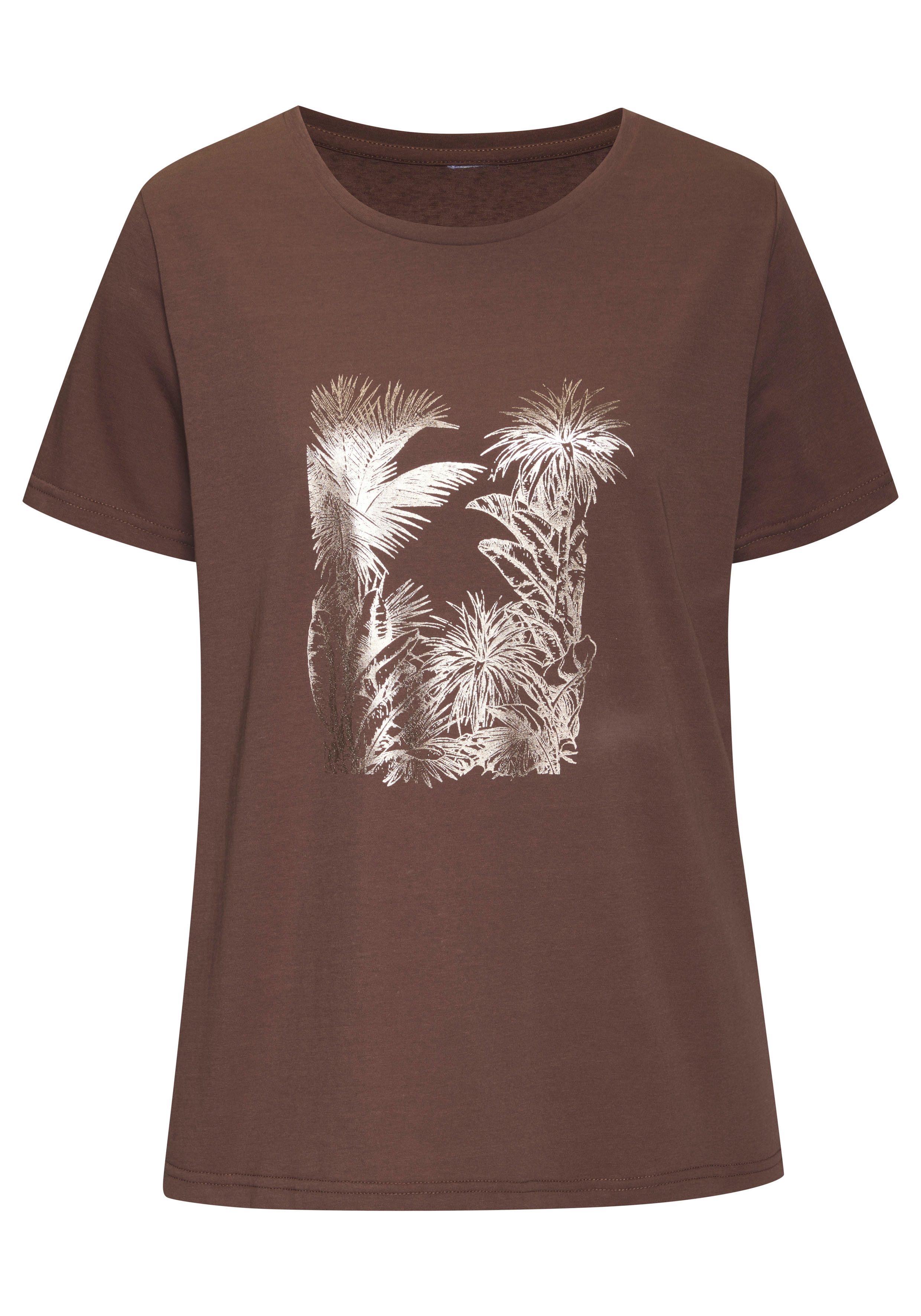 T-Shirt mit goldfarben schimmerndem Folienprint
