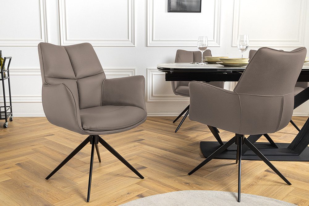 riess-ambiente Esszimmerstuhl PAPILLON braun / schwarz · 360° drehbarer Stuhl mit Echtlederbezug (Einzelartikel, 1 St), Polsterstuhl mit Armlehne · Metallgestell · Modern Design
